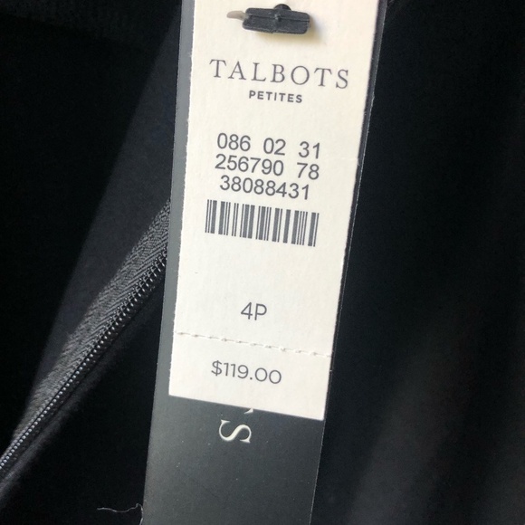 TALBOTS TIMELESS BLACK W/WHITE PIPING COCKTAIL DRESS 4 PETITE NEW WITH TAGS - Picture 2 of 9